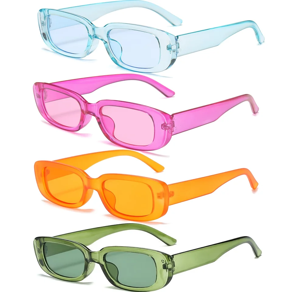 Slnečné okuliare 4ks/set obdĺžnikového rámu pre ženy Men Candy Color Y2K Fashion Sun Gula