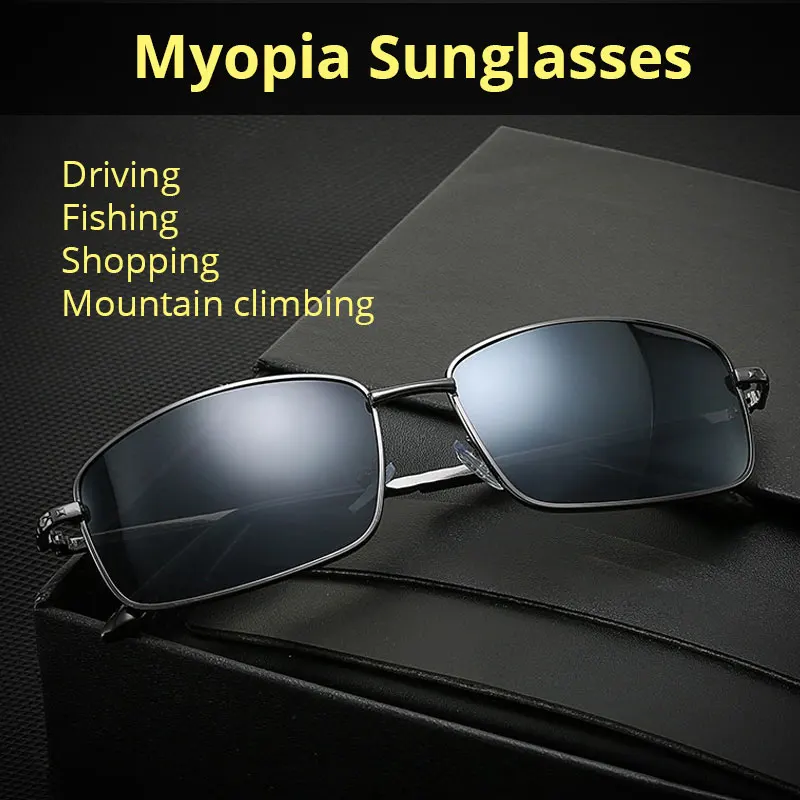 Slnečné okuliare Myopia Shades Slnečné okuliare UV Ochrana obdĺžnikový rybolov Polarizované slnečné okuliare pre pánske poháriky -0,50-6.00