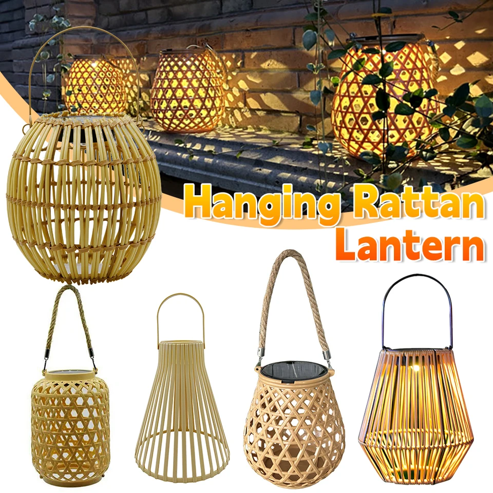 Slnečné zavesenie Rattan Lantern Outdoor solárne svetlo balkón bambus luster lampa atmosféra tkanina solárna lampa záhrada dekorácia