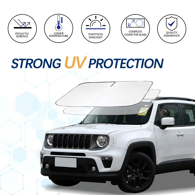 Slnečný tieň čelného skla pre Jeep Renegade Sunshade Summer Ochranca slnečného chrániča Skladacie bloky UV Lúče ochrany Accessorie