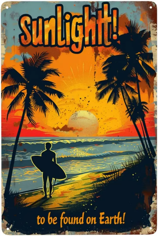 Slnečný tropický pláž kovový plechový znak strom Hawaii Sunset Surfer Kovové značky pre pláž spál