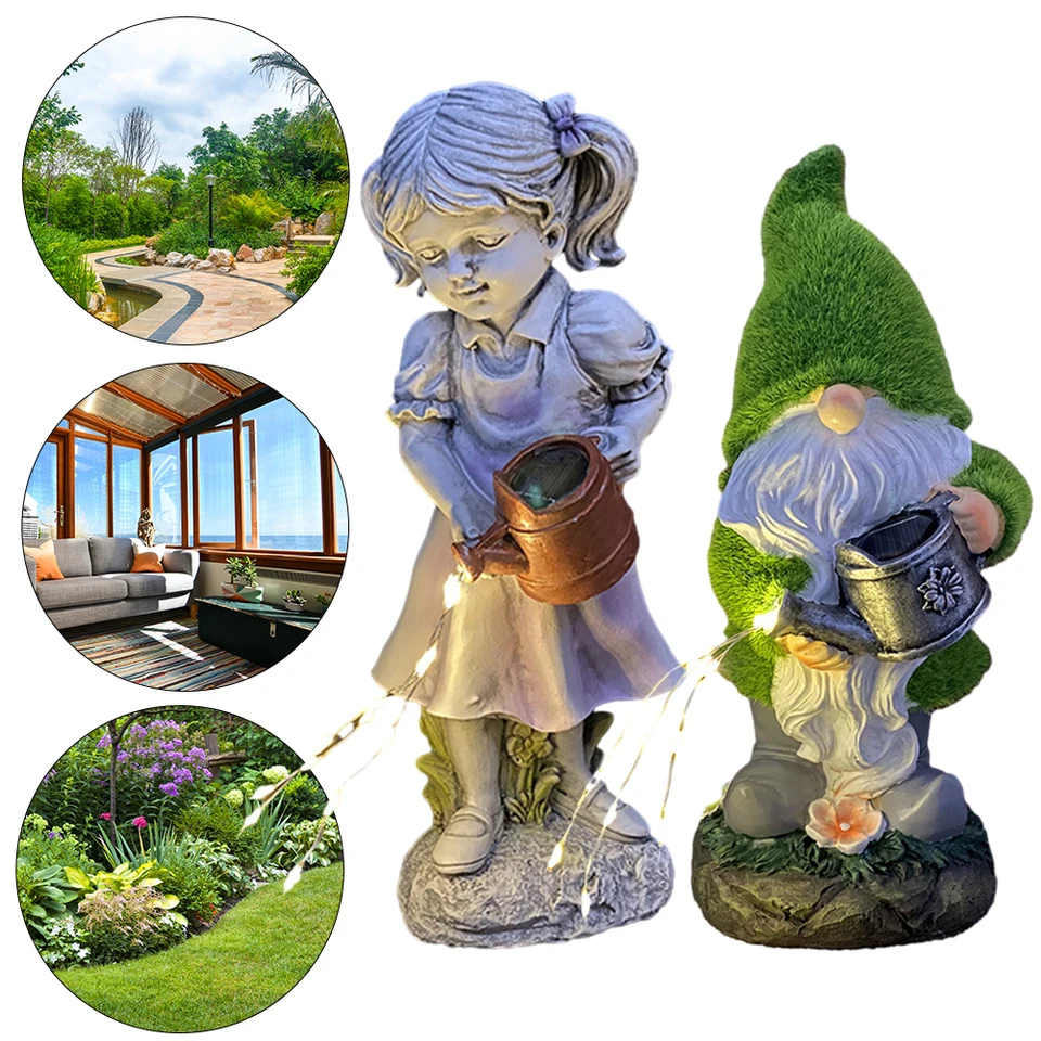 Slnečný trpaslík drží kanvicu figurínovú živicu trpaslíka Kettle Ornament Ornament Witerproof