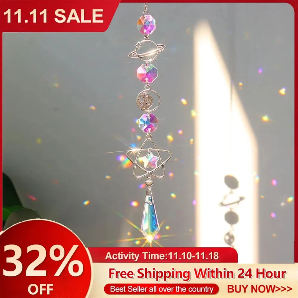 Slnko Catcher Domov Deoker Crystal Star Sun Wind Wind Diamond Prisms Hange Light Catcher Rainbow Make okenné závesy prívesok