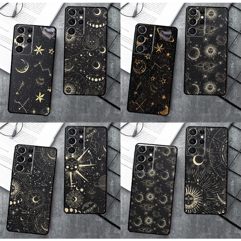 Slnko mesiace oblaky astrologické silikónové puzdro pre Samsung Galaxy S23 S22 Ultra S21 S20 Fe S8 S9 S10 plus poznámka 20 Ultra Cover