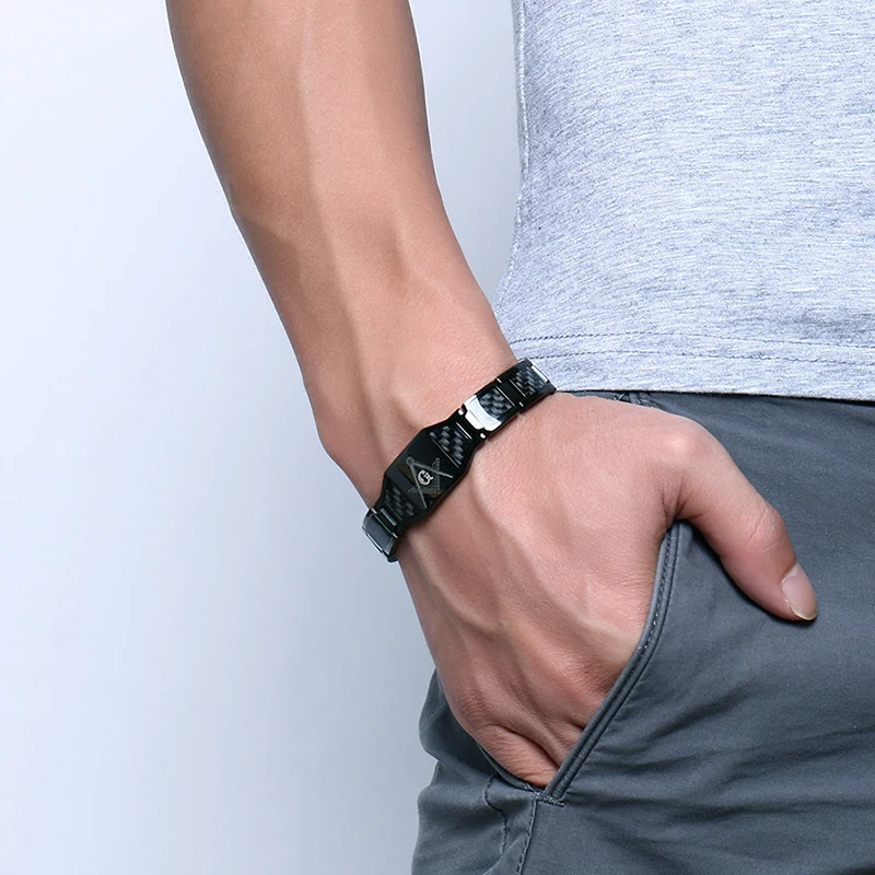 Slobodomurársky čierny magnetický náramok Muži z nehrdzavejúcej ocele ID ručného reťazca ID uhlíkové vlákno Hodnota Magnet Health Energy Energy Jewelry Muž vodotesný