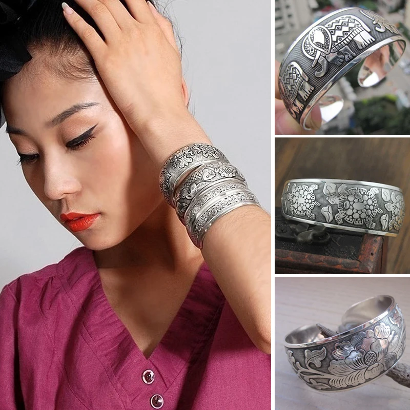 Slon tibetský tibet totem náramky vintage boho štýl strieborné náramky