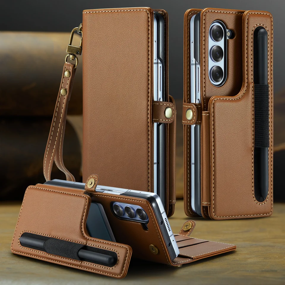 Slot držiaka pera RFID Blokovanie peňaženky Karty kožené puzdro pre telefón pre Samsung Galaxy Z Fold 6 5G Ručné stojanové vrecko Cover