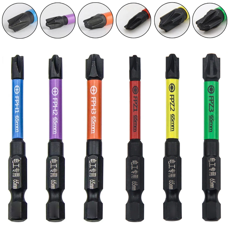 Slotted Cross Screwdriver Bits Set 65 mm 6ks zliatiny oceľ FPH1 fph2 fph3 fpz1 pre elektrikári pre prepínač soketu