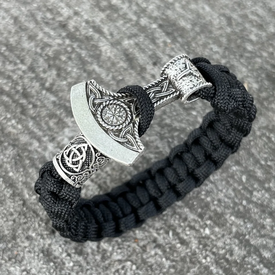 Slovanský perun sekera nórska runa aligiz compass prežitie lana náramky Men ručne vyrábané vonkajšie šnúrky náramok Viking šperky