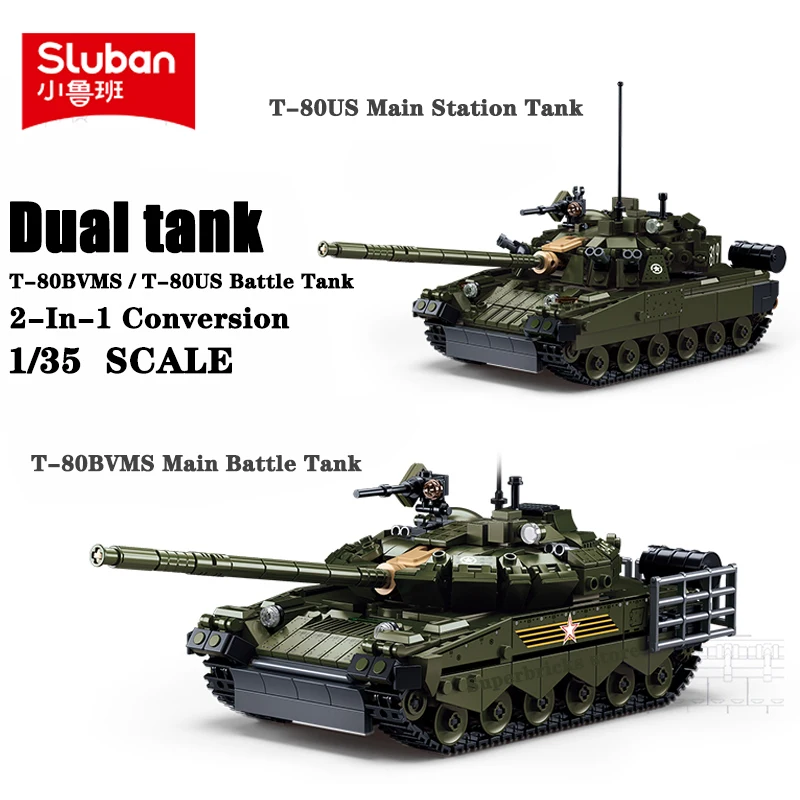 Sluban T-80 Hlavný bojový tank Staveb Block Block WW2 Sovietska armáda Model vozidiel Model tehly