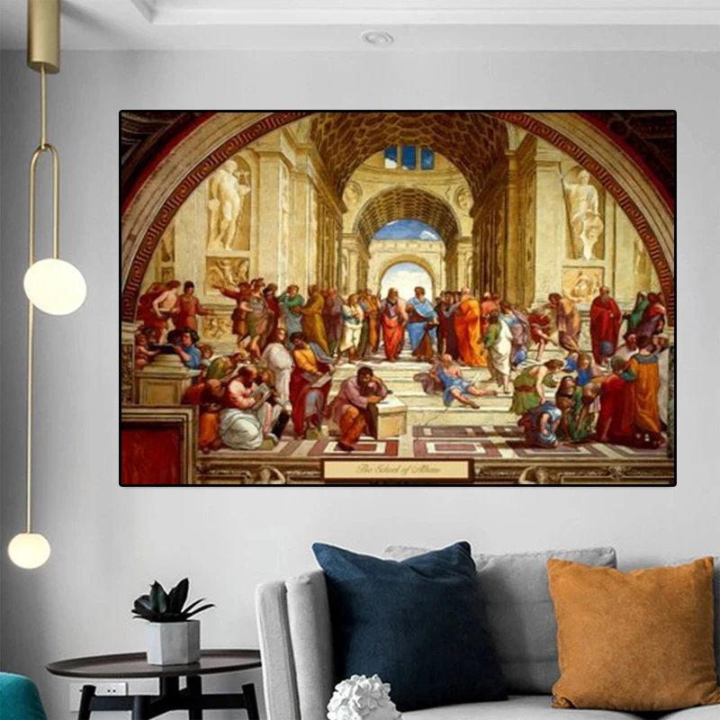 Slávna maľba Škola Atén Canvas maľby domáce nástenné plagáty a výtlačky nástenných umeleckých obrázkov pre dekoráciu obývacej izby