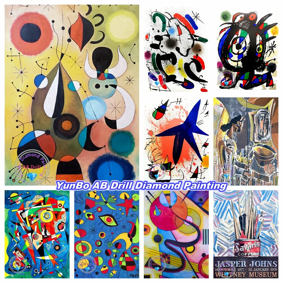 Slávny abstraktný obrázok Joan Miro 5d DIY AB Diamond Painting Mosaic Bodtted Line Art Cross Cross Stitch Shinestones Craft Home Decor