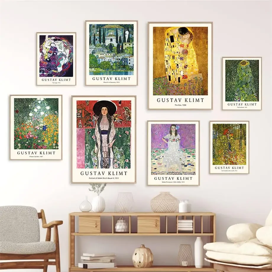 Slávny gustav klimt plagát The Kiss Sunflower Abstrakt olejomaľby nástenná nástenná maľba Tlač plátno Obrázok pre interiér obývaciu izbu dekor