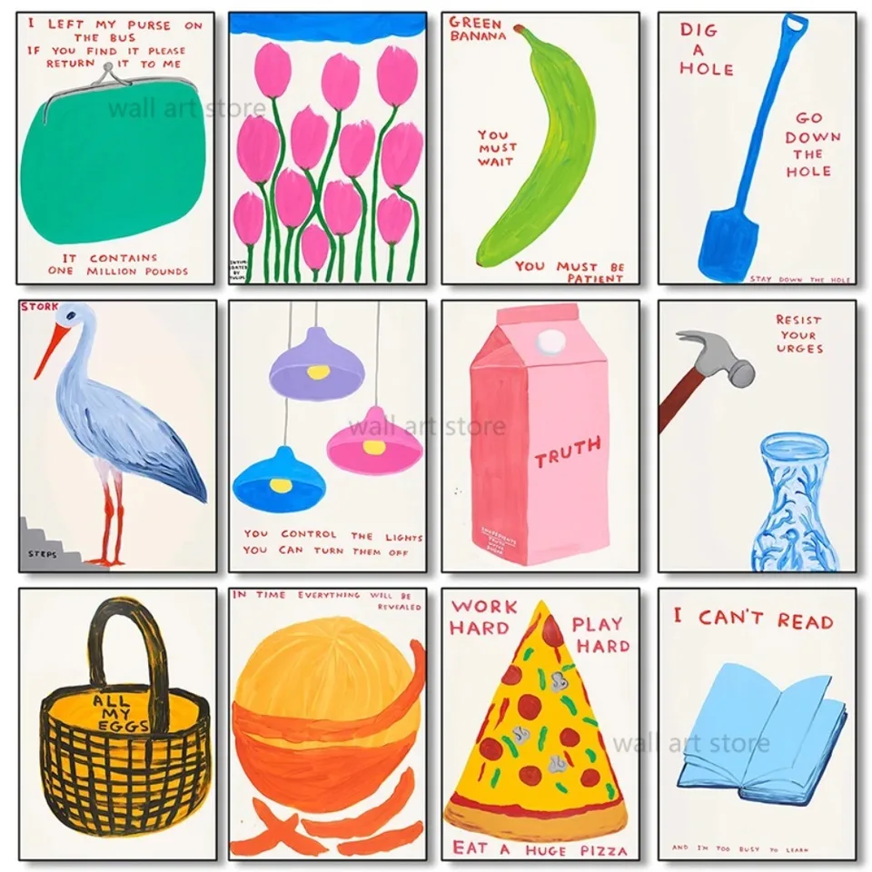 Slávny umelec David Shrigley Abstrakt plagátu Art Canvas Painting Nordic Poster Canvas maľba obývacia izba dekoratívna maľba
