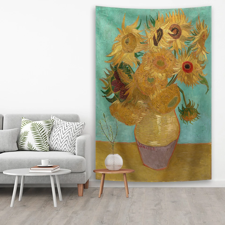 Slávny umelec Van Gogh Irises a Sun Flower Olej olejomaľby Tapestry mandľové kvety nástenné závesné koberce Domáce dekorácie