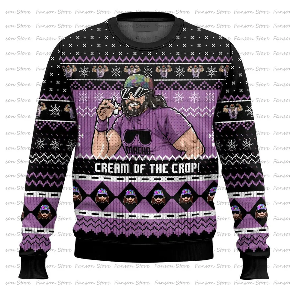 Slávny zápasník Randy Savage 3D tlačené mužské a dámske vianočné škaredé okrúhle mikiny párov uličky Party mikiny
