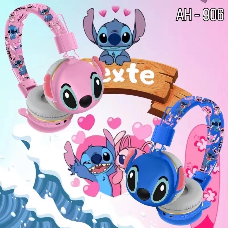 Slúchadlá AH-906 Stitch Bluetooth AH-906 Disney Wireless Earbuds Hifi Zvukové skladacie náhlavné súpravy s darčekmi pre deti s anime karikatúrou