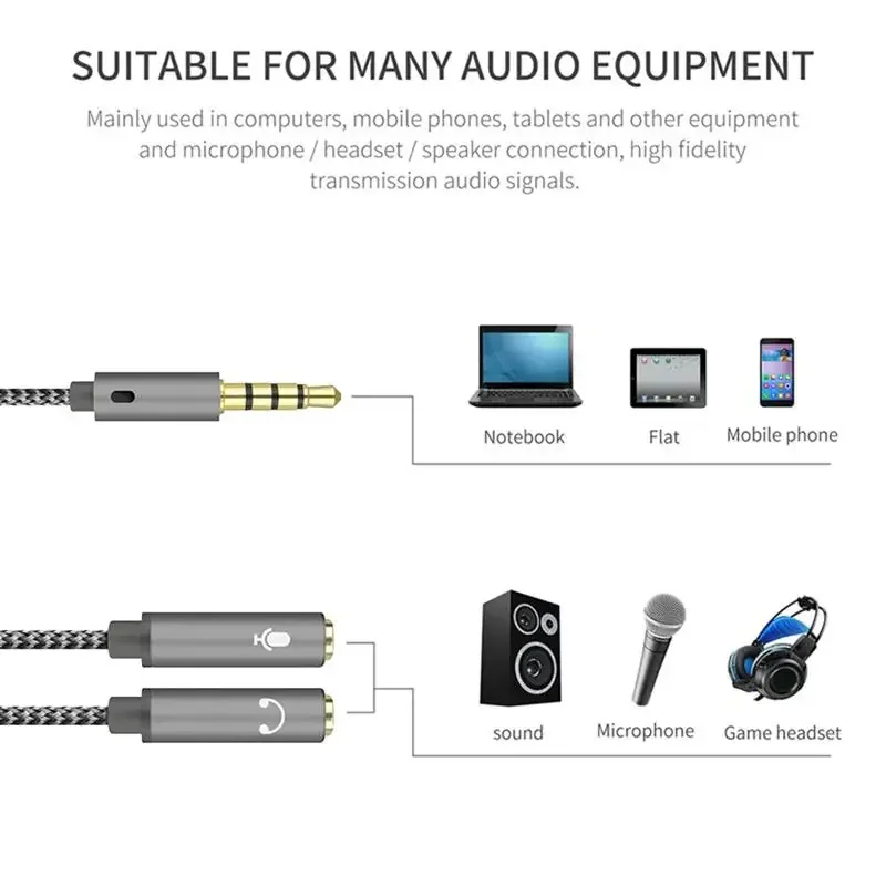 Slúchadlá mikrofóny kábel Rallonge Jack Nylonbided Jack Splitter of Stereo Audio 1 Muž do 2 žien 3,5 mm TRR adaptér