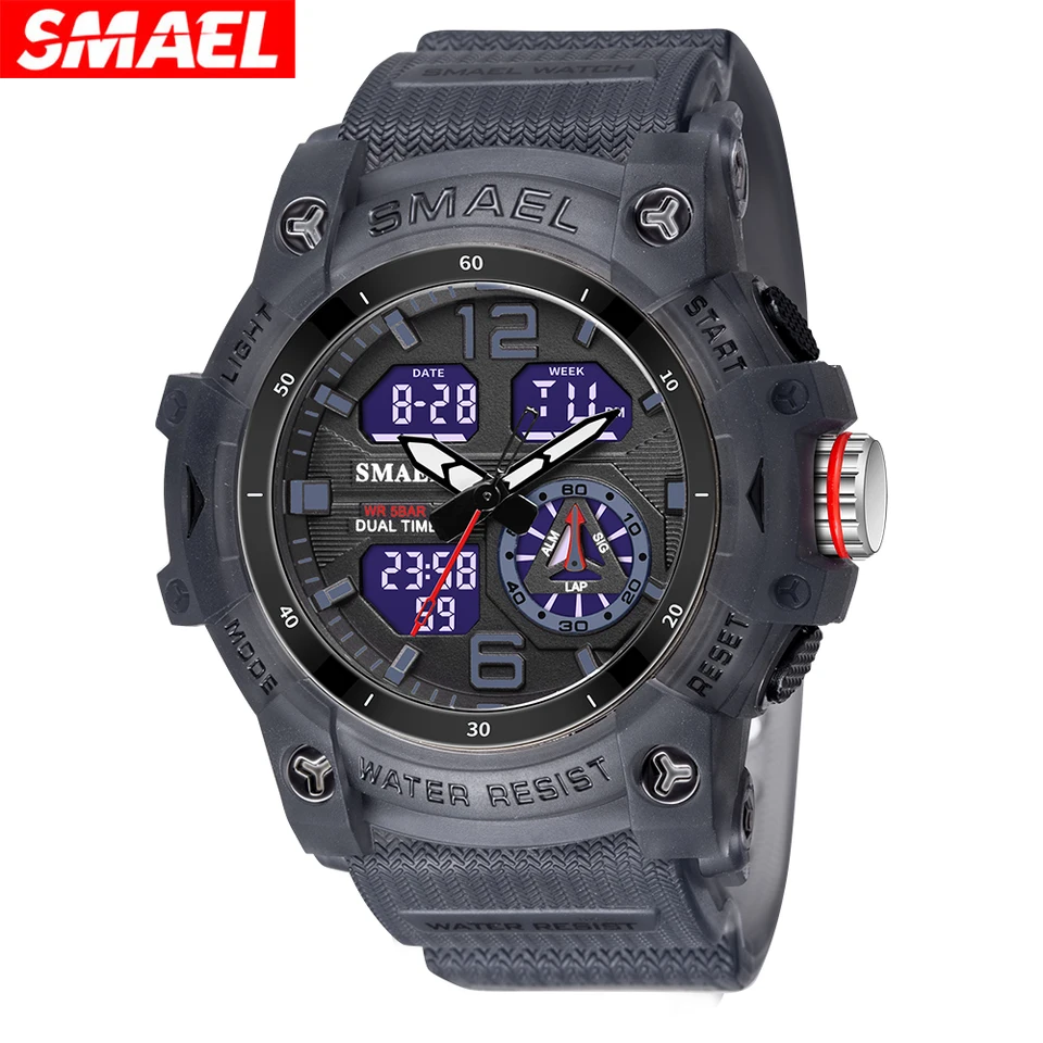 Smael Cool Dual Display Waterproof Glow Electronic Watch 8007 Vonkajšie priehľadné hodinky Pánske vonkajšie vonkajšie