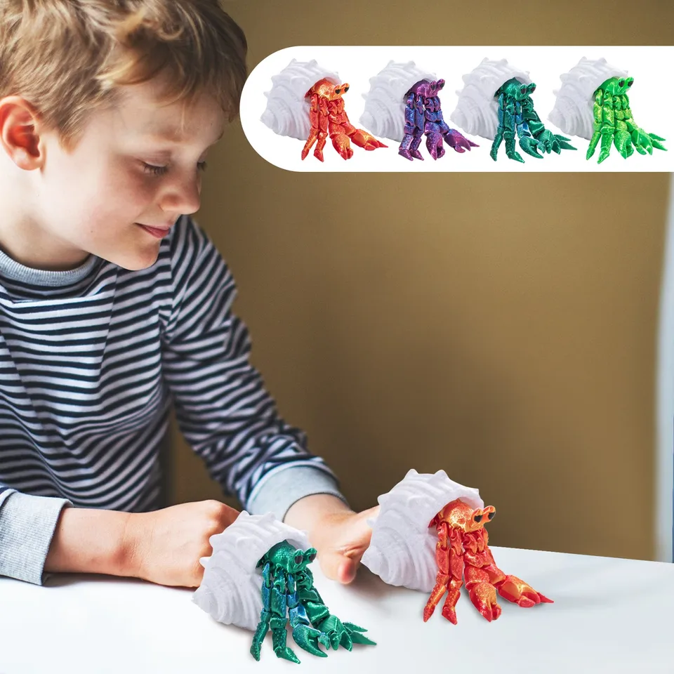 Small3d vytlačil hračku Hermit Crab, odnímateľné a pohyblivé integrované kĺbové ručné model