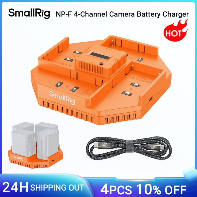 SMALRIG NP-F 4-kanálová nabíjačka fotoaparátu W PD100W Rýchle nabíjanie OLED displej pre Sony NP-F970/F750/F550/F570 ORANGE -4837