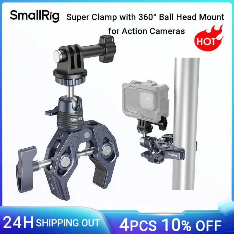 SMALRIG SUPER CLAMP S 360 ° Ball HEAD Mount pre akčné kamery pre DSLR pre GoPro pre Insta360, Monitor maximálne zaťaženie 3,5 kg -4102b