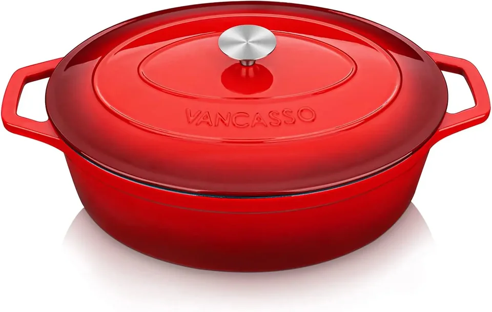 Smaltovaná liatinová holandská rúra, 9,3 Quart Dutch Oven Pot s vekom, oválna holandská pec liatinová hrniec s nekľaskou C