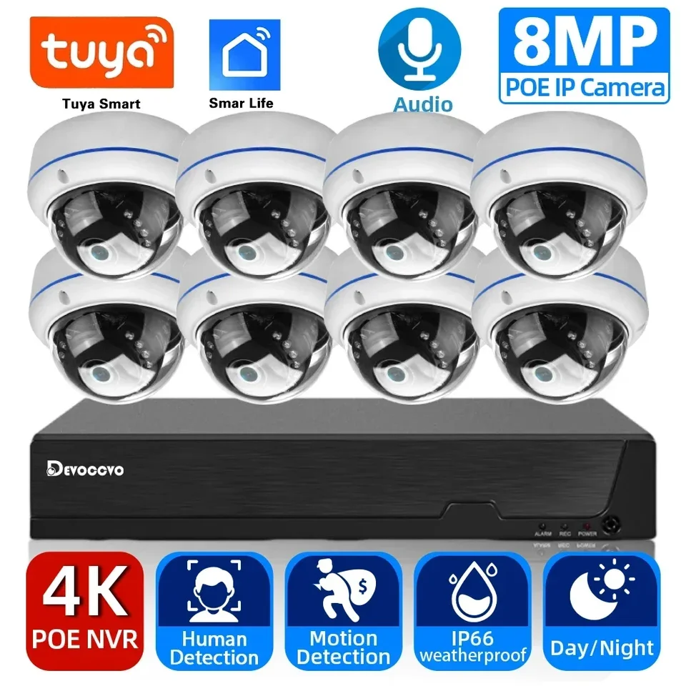 SMAR LIFE 4K 8MP POE CCTV bezpečnostný kamera SYSTÉM Vodotesný 8ch NVR KIT IP DOME CAMERAS CAMERAS HUMBANE DETECTION VIDEA DORUKA