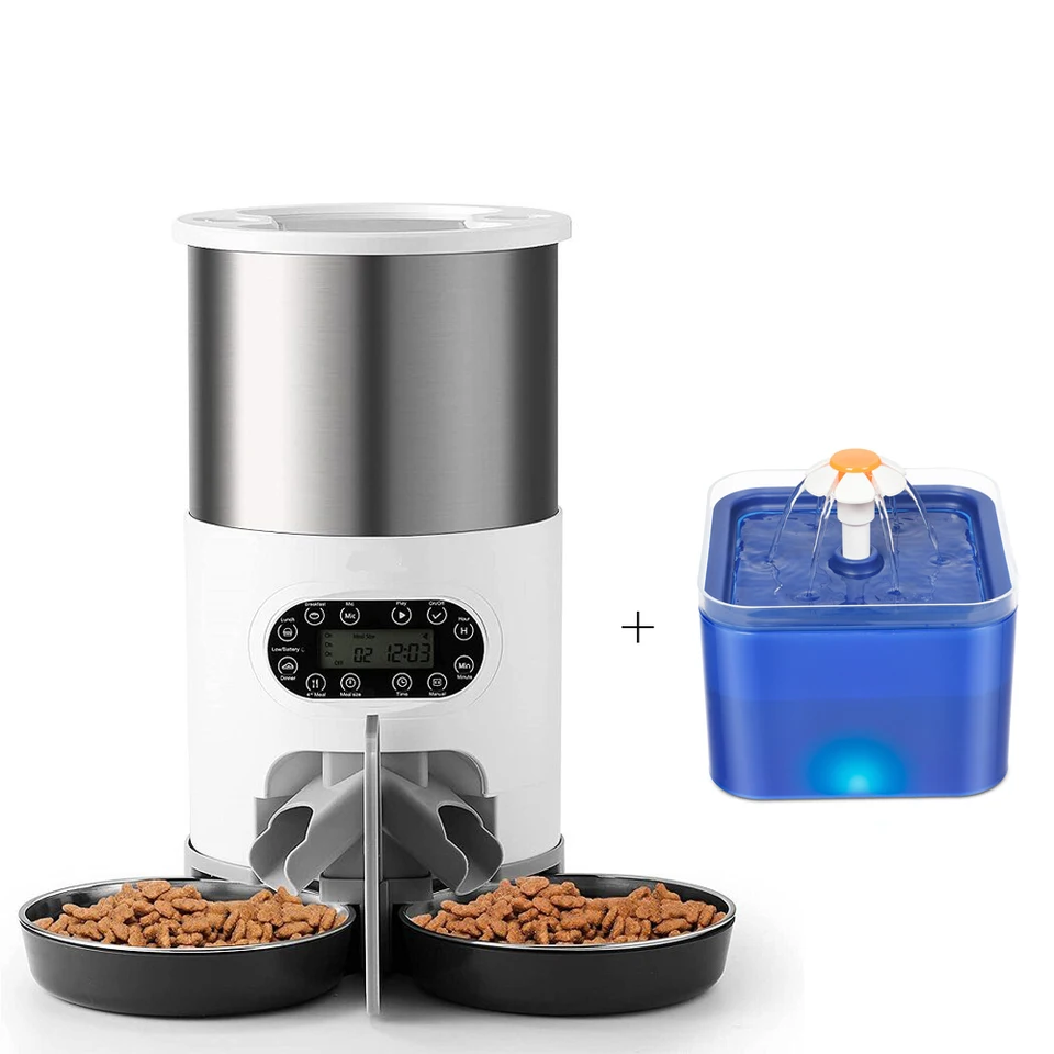 Smart Automatic Dog Cat Feeder 4,5 litrov suchý dávkovač potravín plus 2L vodný podávač vhodný pre malý a stredný inteligentný podávač pre domáce zvieratá