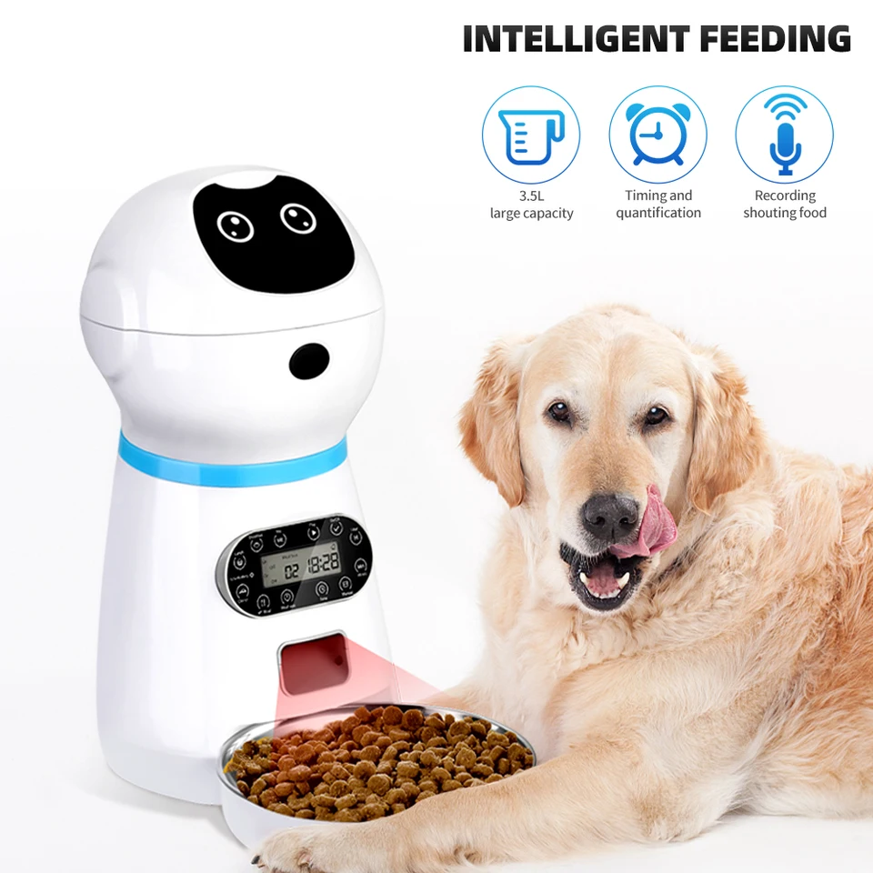 Smart Automatic PET Feeder Voice Record z nehrdzavejúcej ocele LCD Screen Screen Timer Dog Food Misk Cat Food Obtajner pre domáce zvieratá 3,5 l