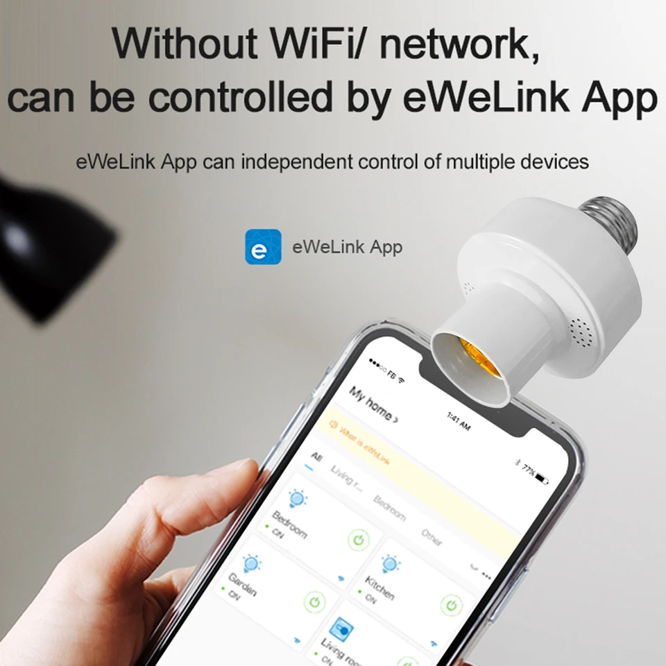 Smart Bulb Socket E27 Smart Bulb Držiteľ podporuje Ewelink App Control Smart Life Light Base Base Bluetooth kompatibilný