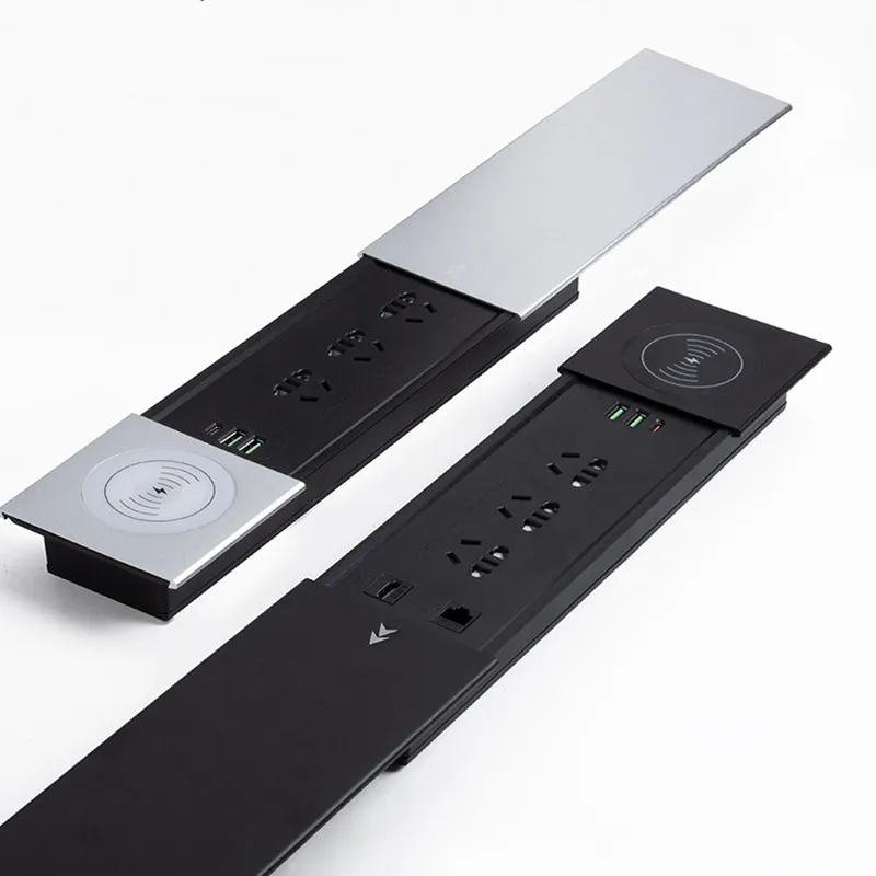 Smart Embedded Hidden Socket Table Hliníková zliatina Office Desktop Smart Wire Box Multifunkcia bezdrôtovej siete s USB s USB