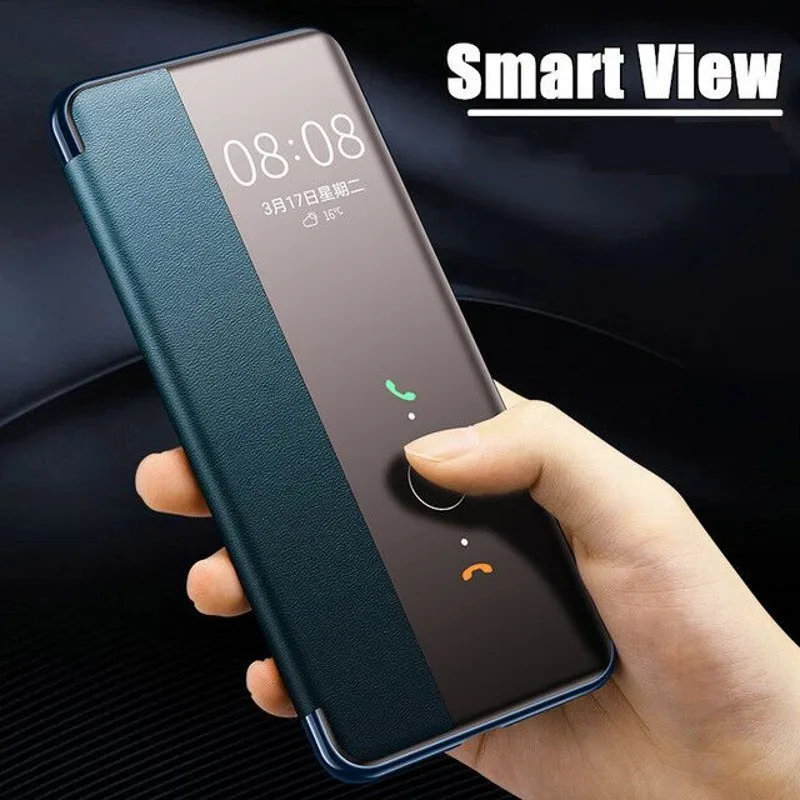 Smart Flip Phase Puzdro pre Samsung Galaxy Note 20 Ultra 10 S20 S21 Fe S22 Plus A12 A13 4G Bočné pohľady Plastový kryt liste