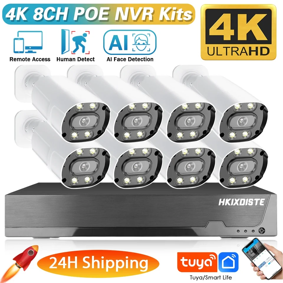 SMART LIFE 4K 8CH VIDEA DECUVEILLANCE SYSTÉM 8MP POE NVR KIT DETECTION DETECTION Poe Camera Outdoor Nepooderný bezpečnostný CCTV systém CCTV
