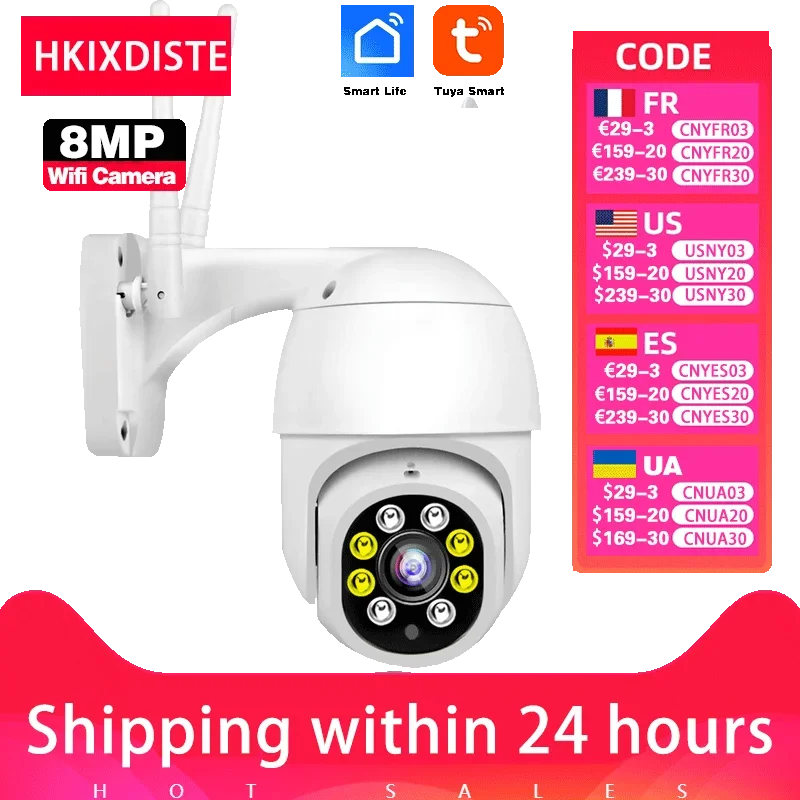 SMART LIFE 4K Full Color Night Vision IP PTZ Fotoaparát wifi tuya bezdrôtové bezpečnostné sledovanie kamery Automatické sledovanie CCTV Cam 8MP