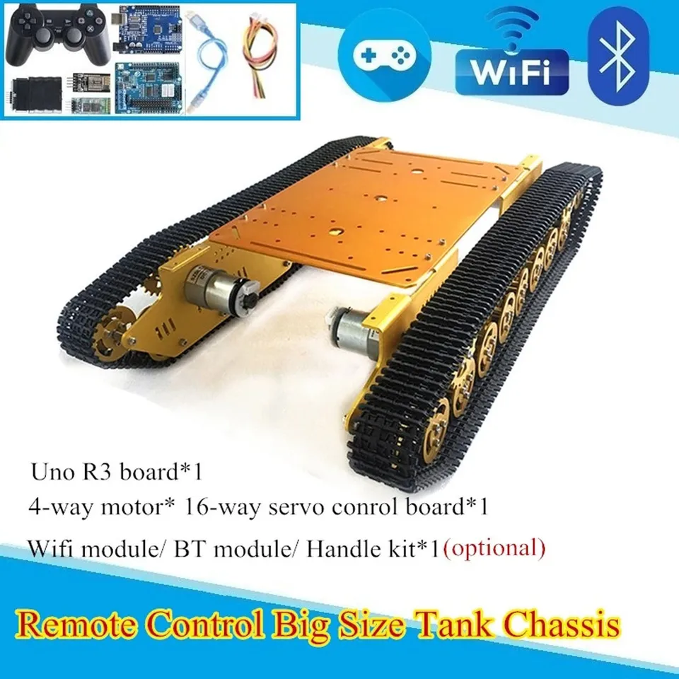 Smart RC Tank Chassis WiFi Control 4WD Kovový sledovaný podvozok sledovaný rukoväte v protiklade s mobilnou plošinou pre domácich majstrov