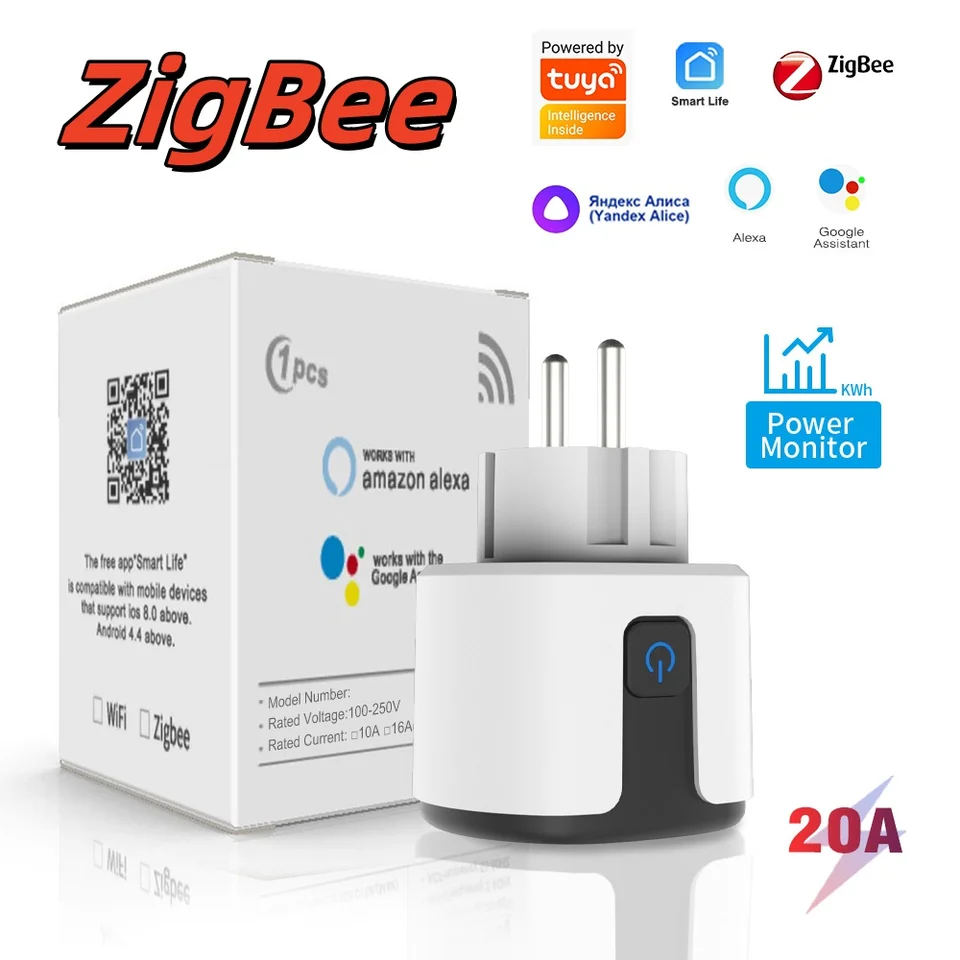 Smart Socket TUYA ZIGBEE EU Plug 20A 16A s Monitorovaním napájania časovač domáci výstup