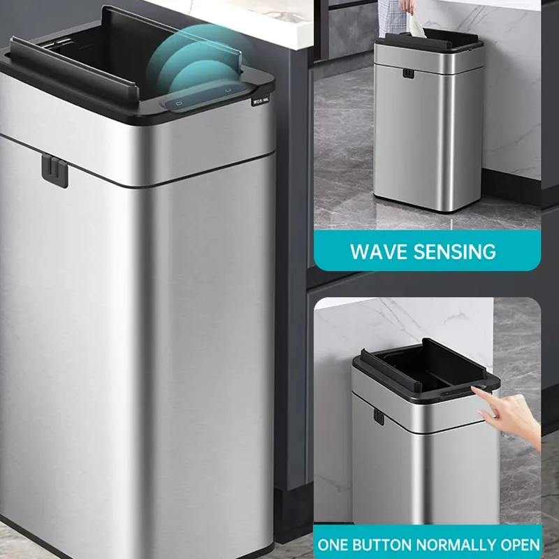 Smart Trash Can 20 litrov 15l odpadová kapacita z nehrdzavejúcej ocele Automatický senzor odpadky Can Food odpad Zložka Domáca kuchyňa kocka na odpadky
