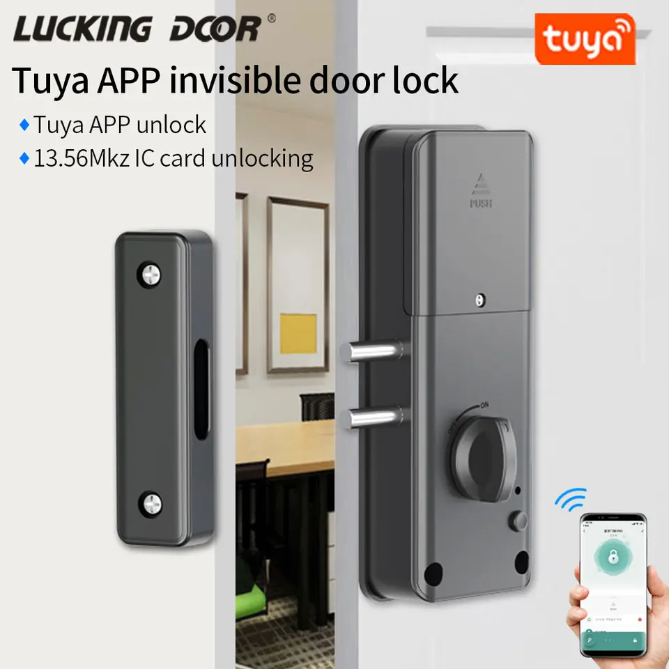 Smart Tuya App IC zámok karty pre drevené dvere Bluetooth Lock Electronic Dverne Lock bez vŕtačky Vnútorné skryté inštalácie 13,56 MHz