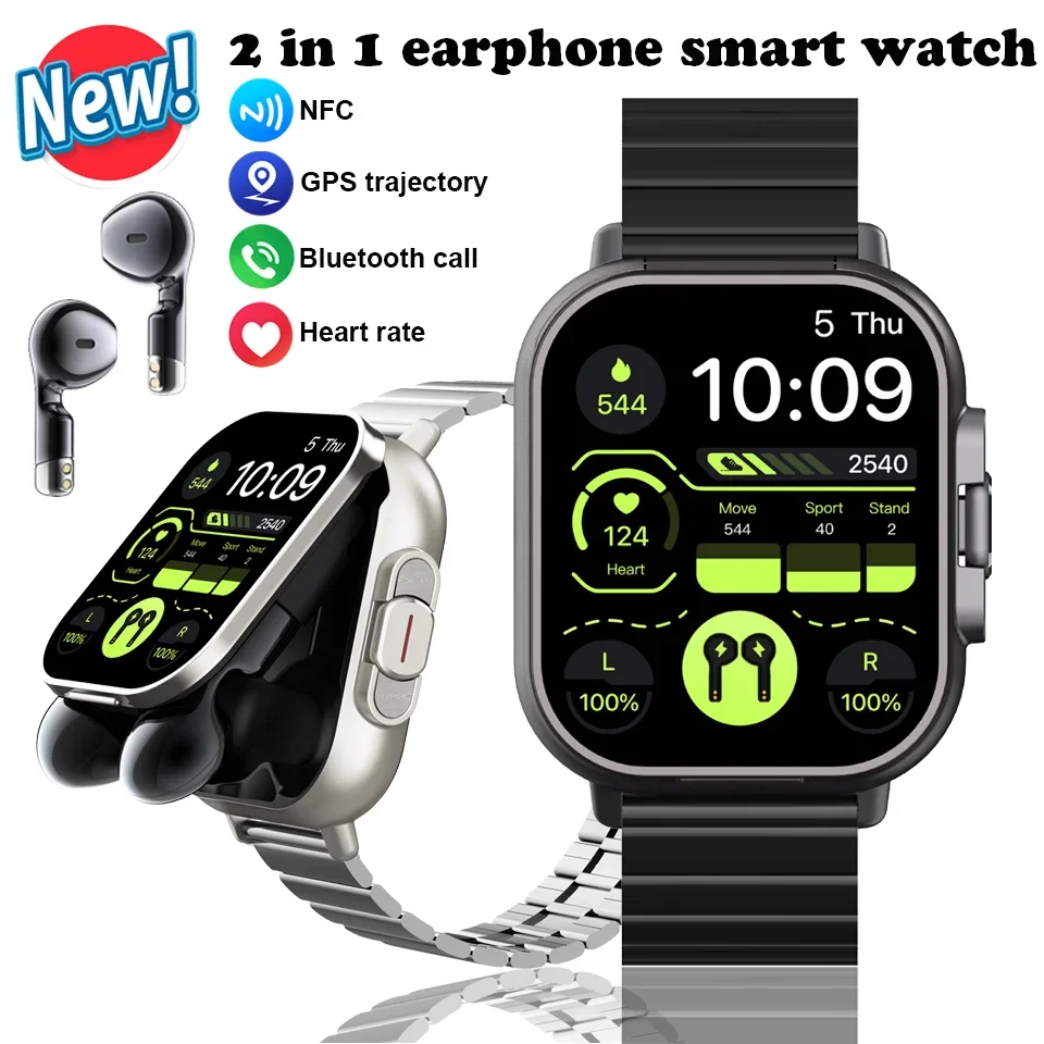 Smart Watch D8 TWS 2-v-1 náhlavná súprava Bluetooth Talk srdcový frekvencia Krvný tlak Zdravie Monitorovanie slúchadiel Prehráte hudbu Smartwatch