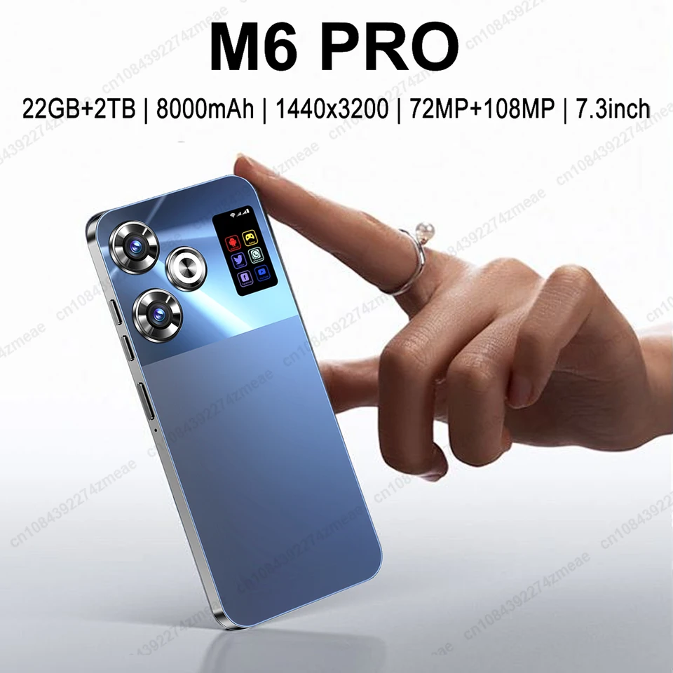 Smartphone M6 RRO Original 7,3inch Globálna verzia 16G+1TB Snapdragon 8 Gen3 Android14 72+108MP 4G/5G Mobilný telefón mobilného telefónu NFC