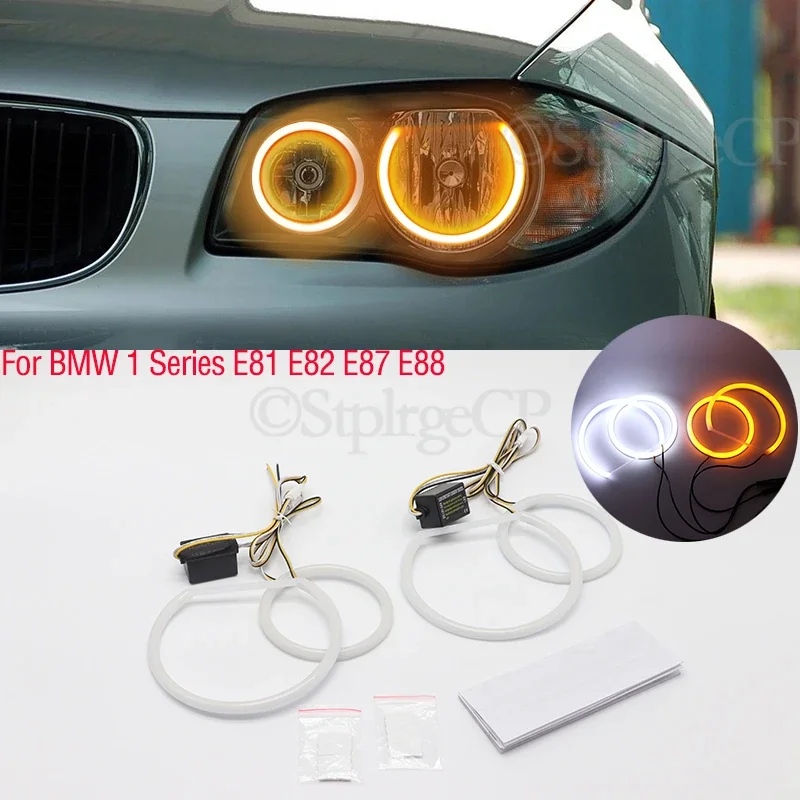 SMD Cotton Light LED Angel Eyes White and Yellow DRL Kit pre BMW 1 Series E81 E82 E87 E88 Halogénové svetlomety