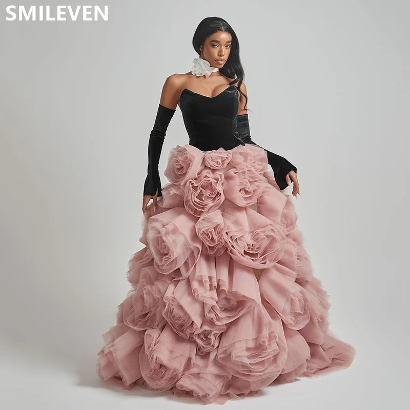 Smileven A-Line Big Flowers Butterfly Prom šaty