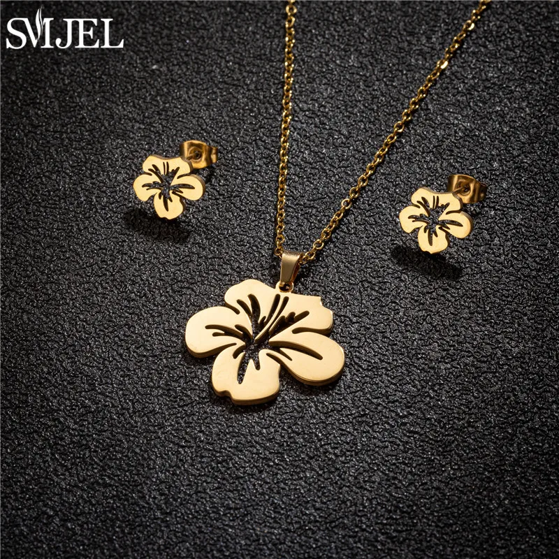 Smjel z nehrdzavejúcej ocele Lily FlowLace Rukover Dámske dievčatá Zlaté šperky súpravy Trendy Datura čerešňové kvety náušnice svadobný darček