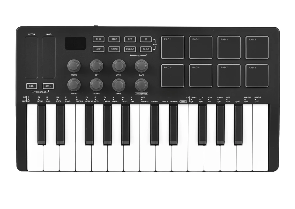 SMK - 25 Klávesové klávesnice MIDI MIDI Mini Prenosná USB hudobná arangrant Klávesnica 8 RGB podskupina Pad Aranžér