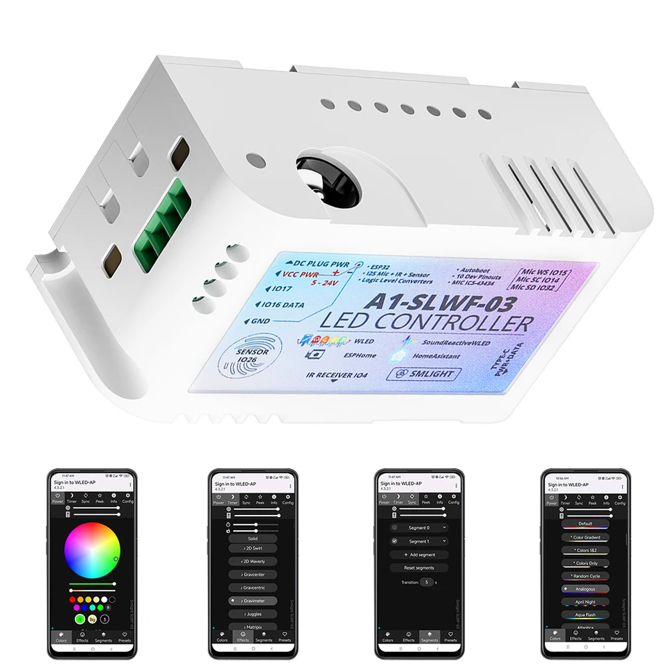 Smlight ESP32 WLED MIC RGBIC PIXELS LED radič domáci asistent ovládania WS2811 WS2812B WS2813 WS2815 LED pásma LED svetlo DC5-24V
