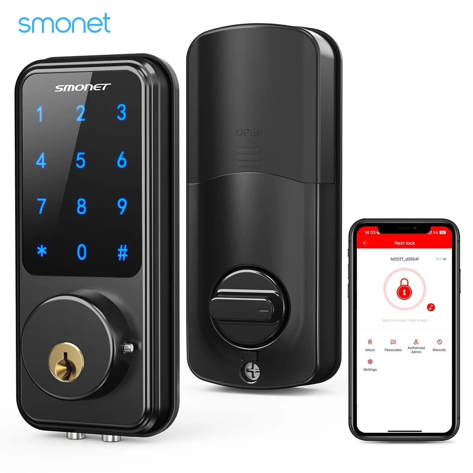 Smonet Keyless Entry Inteligentné zámky dverí, vonkajšie predné dvere Deadbolt Elektronická digitálna klávesnica Bluetooth zámky pre domácu kanceláriu