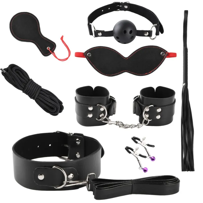 SMPROP Set Leather8set nylonovej osemdielnej nastavenej očnej masky putá guľôčkového prsteňa prsteň bradavka bič bič vaton