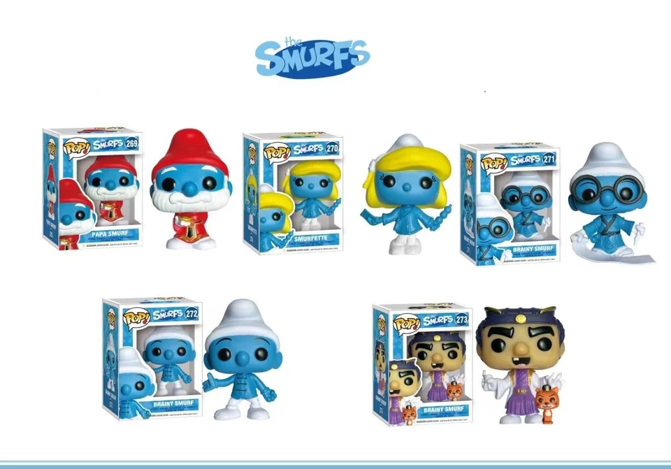 Smurf maskot animovaný hračkárska dekorácia zdobí darčekové hračky pre narodeniny detí