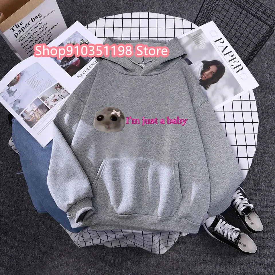 Smutný škrečok kawaii unisex módne mikiny im len dievčenský karikatúra s dlhým rukávom pullover Ženy vintage hip hopová mikina letné oblečenie